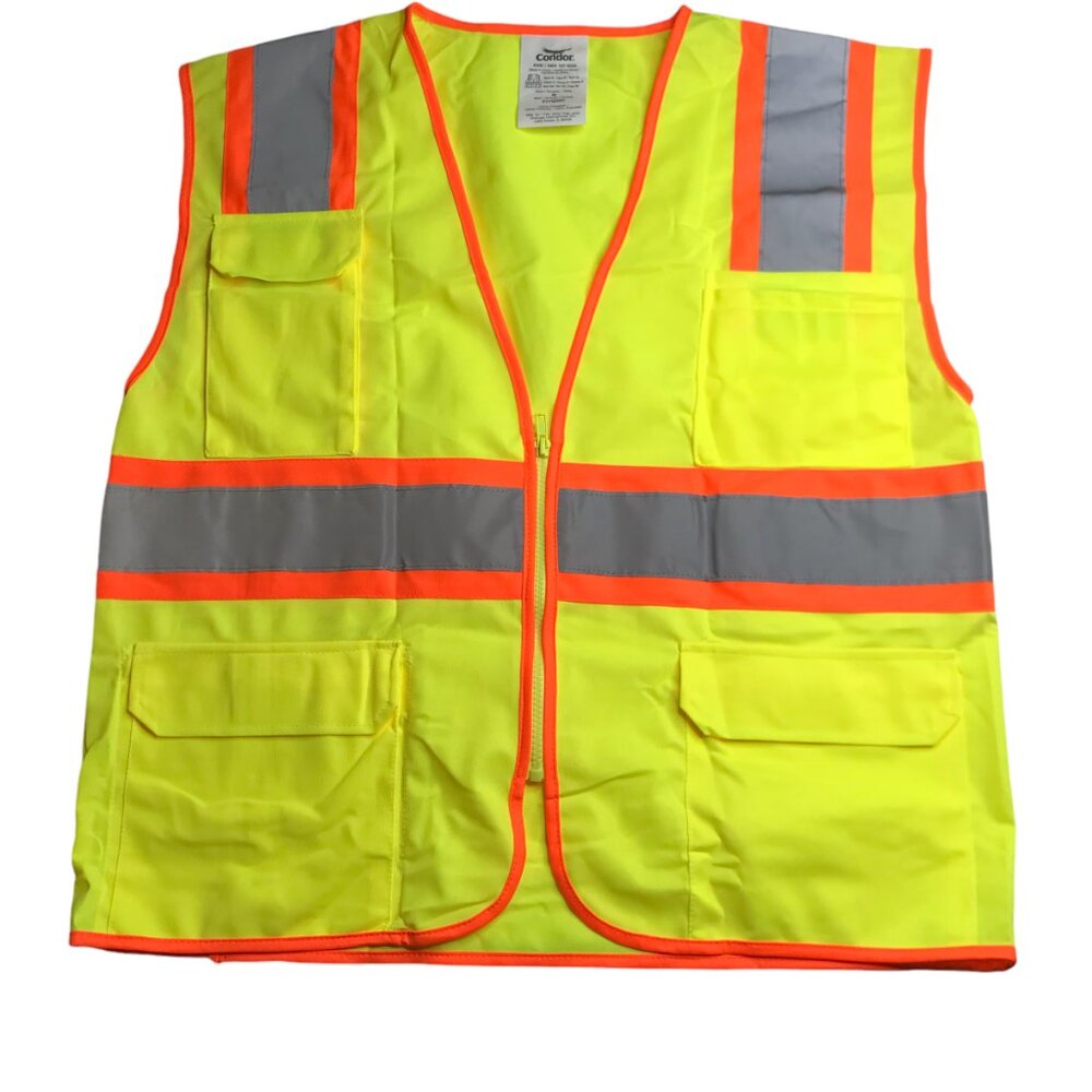 Yellow Highlighter Hi Visibility Safety Vest Reflective Silver Stripes Medium